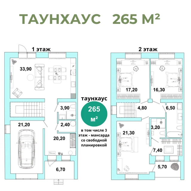 Пәтер жоспары: Т 2.2/проезд Онежский д. 3, 265 м²