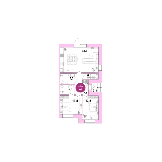 Пәтер жоспары: Т 6.11, 84.2 м²